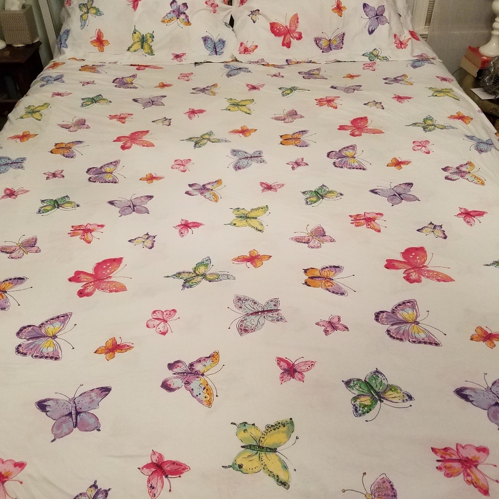 Queen Size Butterfly Jersey Duvet Cover w/Shams